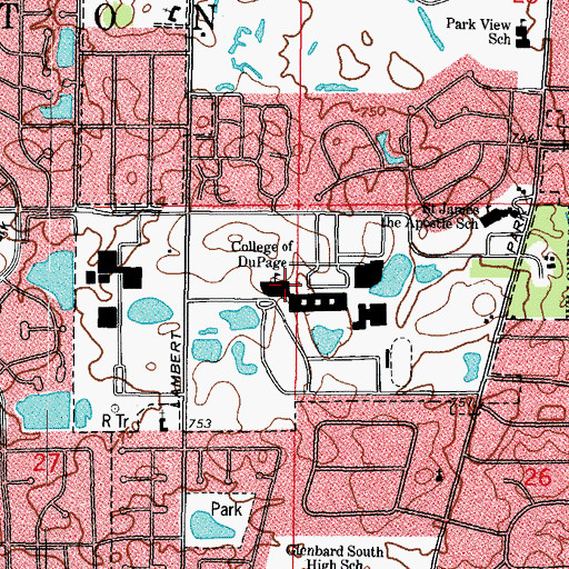 Topographic Map of College of DuPage, IL