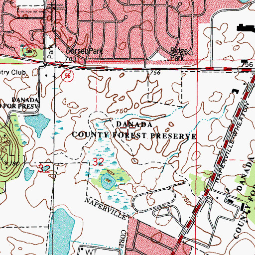 Topographic Map of Danada County Forest Preserve, IL