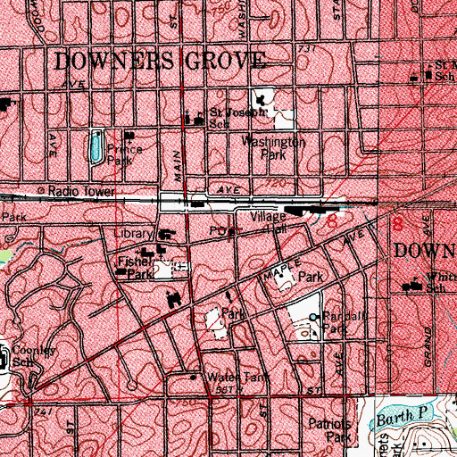 Topographic Map of Downers Grove Post Office, IL