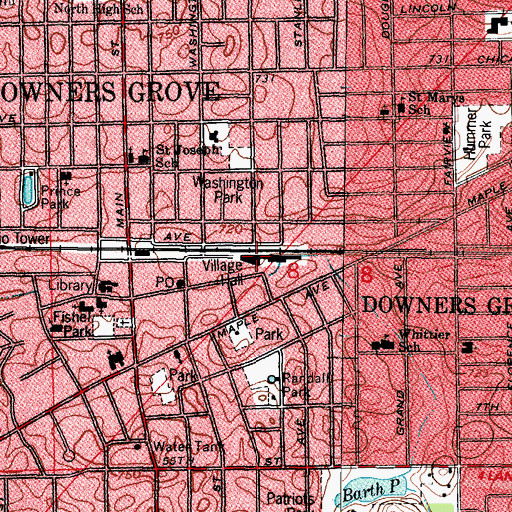 Topographic Map of Downers Grove Village Hall, IL