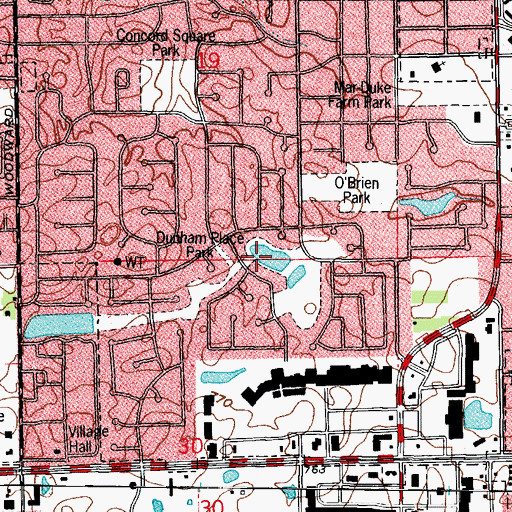 Topographic Map of Dunham Place Park, IL