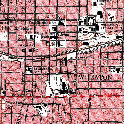 Topographic Map of DuPage County Courthouse, IL