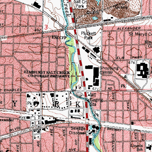 Topographic Map of Elmhurst Salt Creek County Forest Preserve, IL