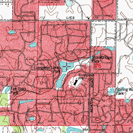 Topographic Map of Evergreen Lakes Park, IL