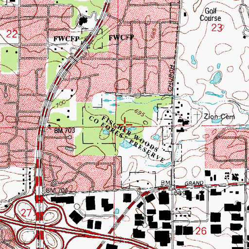 Topographic Map of Fischer Woods County Forest Preserve, IL