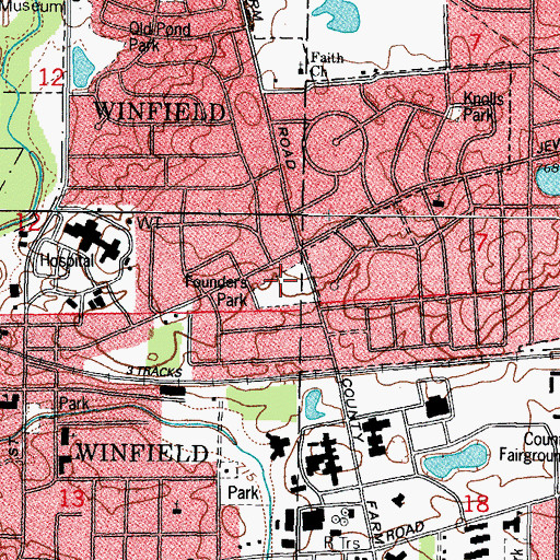 Topographic Map of Founders Park, IL