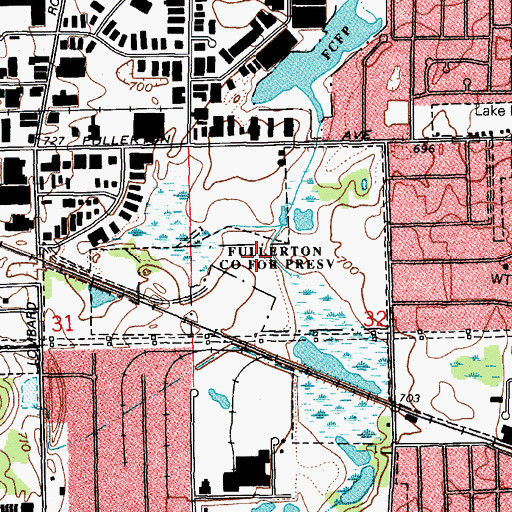 Topographic Map of Fullerton County Forest Preserve, IL