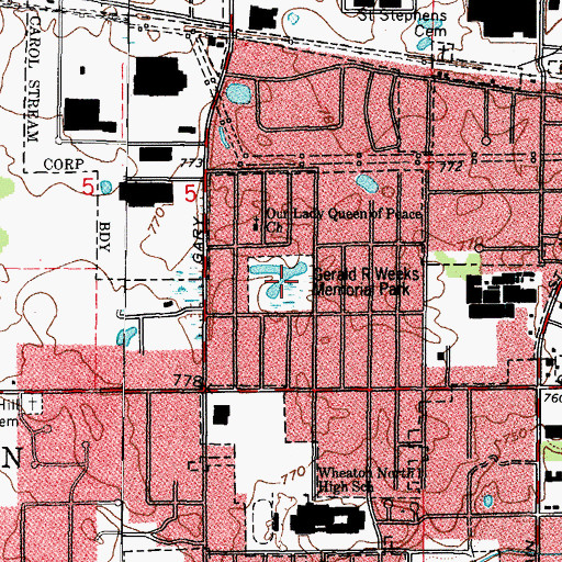 Topographic Map of Gerald R Weeks Memorial Park, IL