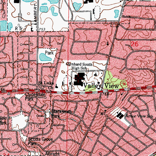 Topographic Map of Glenbard South High School, IL