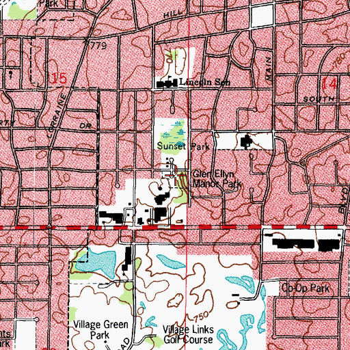 Topographic Map of Glen Ellyn Manor Park, IL