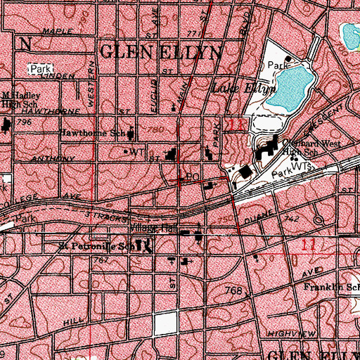Topographic Map of Glen Ellyn Downtown Post Office, IL