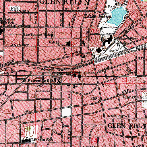 Topographic Map of Glen Ellyn Village Hall, IL
