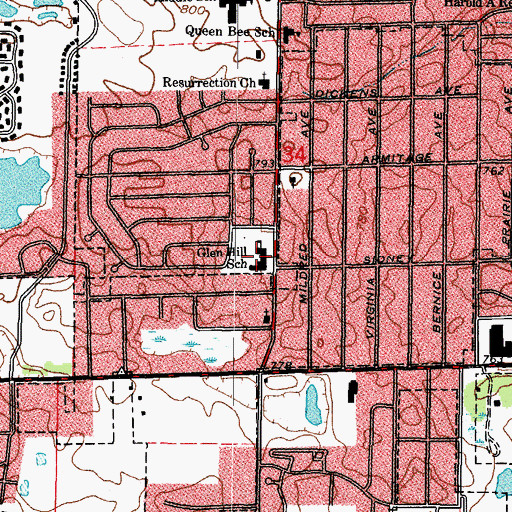 Topographic Map of Glenn Hill School, IL