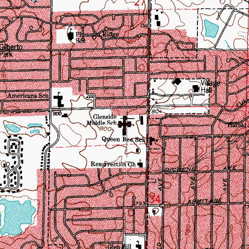 Topographic Map of Glenside Middle School, IL