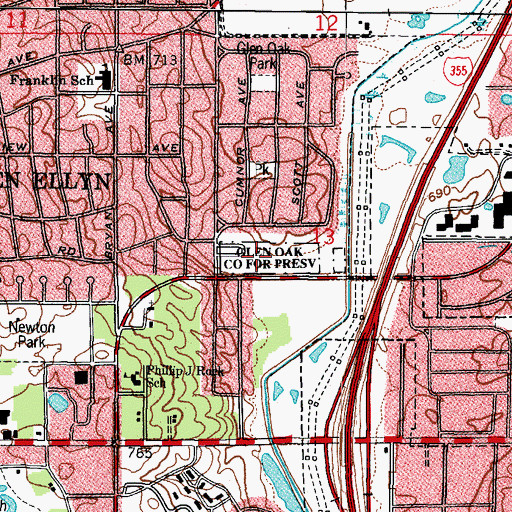 Topographic Map of Glen Oak County Forest Preserve, IL