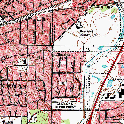 Topographic Map of Glen Oak Park, IL