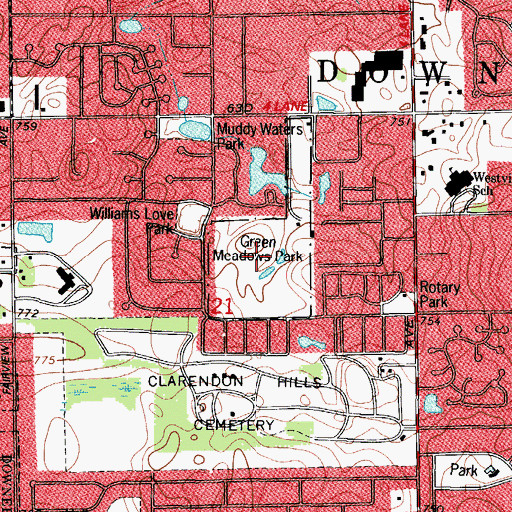 Topographic Map of Green Meadows Park, IL