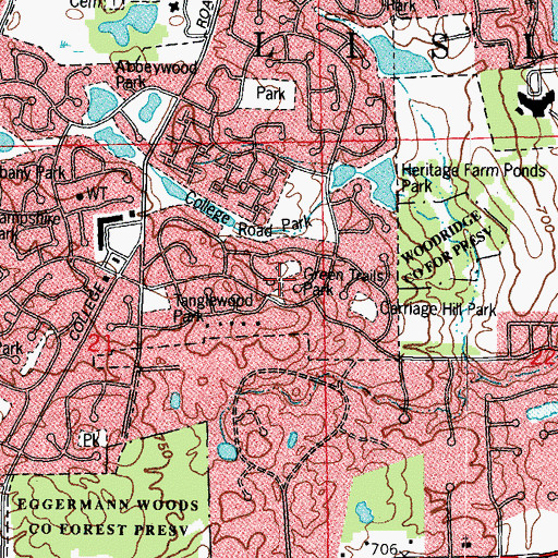 Topographic Map of Green Trails Park, IL