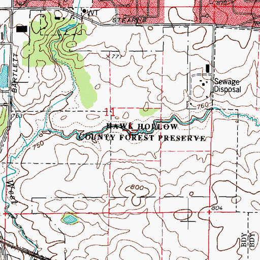 Topographic Map of Hawk Hollow County Forest Preserve, IL