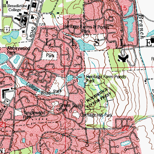 Topographic Map of Heritage Farm Ponds Park, IL