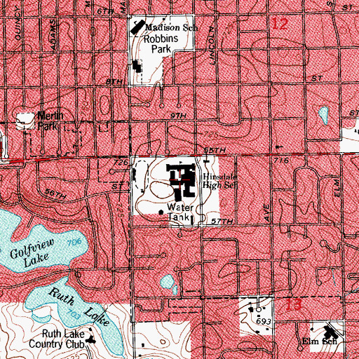 Topographic Map of Hinsdale Central High School, IL