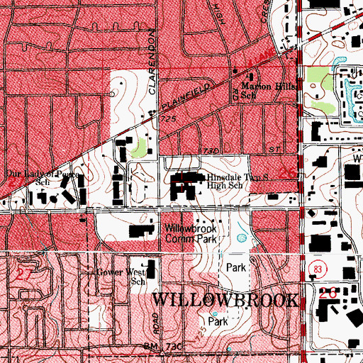 Topographic Map of Hinsdale South High School, IL