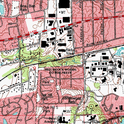 Topographic Map of Hitchcock Woods County Forest Preserve, IL