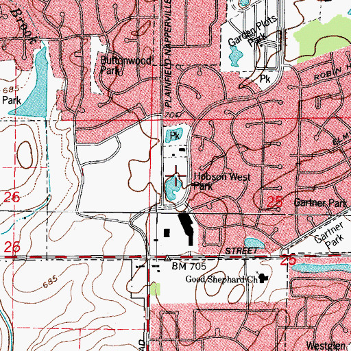 Topographic Map of Hobson West Park, IL