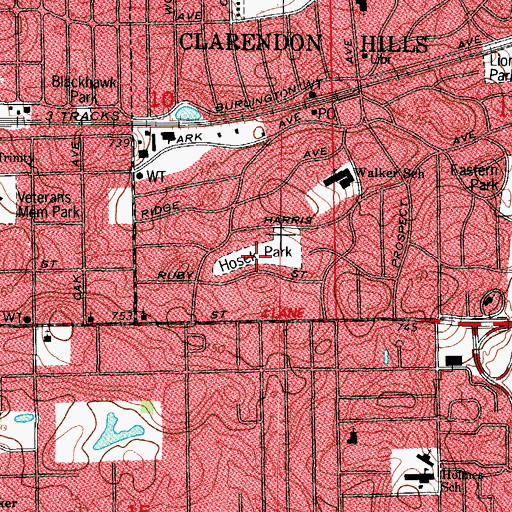 Topographic Map of Hosek Park, IL