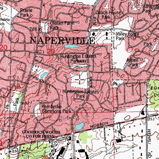 Topographic Map of Huntington Estates Park, IL
