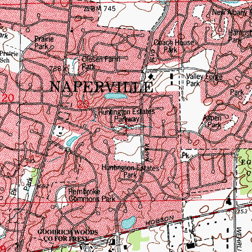 Topographic Map of Huntington Estates Parkway, IL