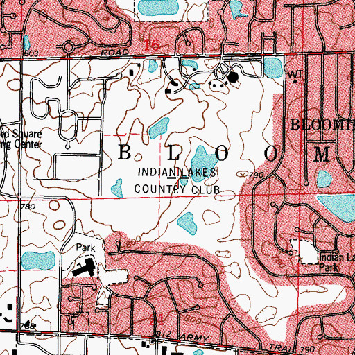 Topographic Map of Indian Lakes Country Club, IL