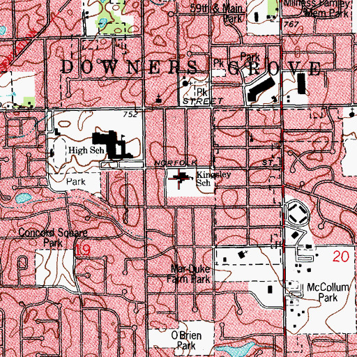 Topographic Map of Kingsley Elementary School, IL