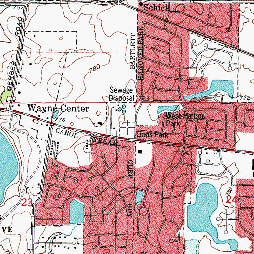Topographic Map of Lions Park, IL