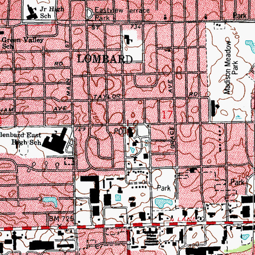 Topographic Map of Lombard Post Office, IL
