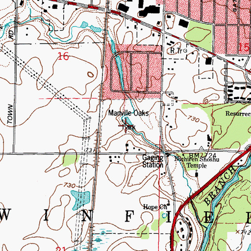 Topographic Map of Manville-Oaks Park, IL