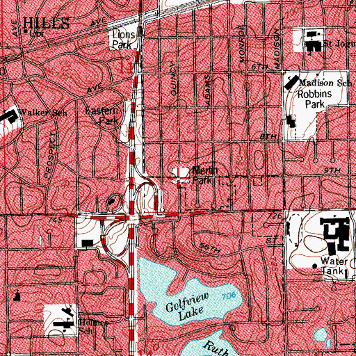 Topographic Map of Merlin Park, IL