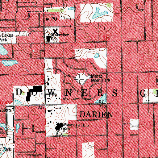 Topographic Map of Mertz Memorial Park, IL