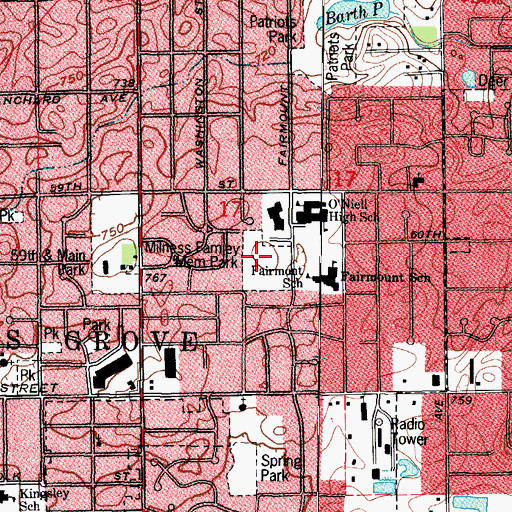 Topographic Map of Milness Famey Memorial Park, IL