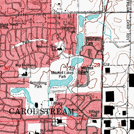 Topographic Map of Mitchell Lakes Park, IL