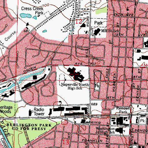 Topographic Map of Naperville North High School, IL