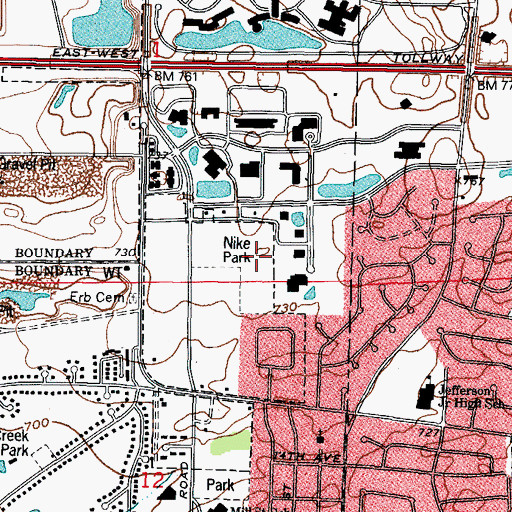 Topographic Map of Nike Park, IL