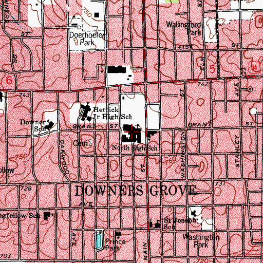 Topographic Map of North High School, IL