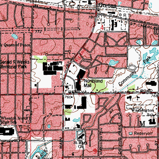 Topographic Map of Northland Mall, IL