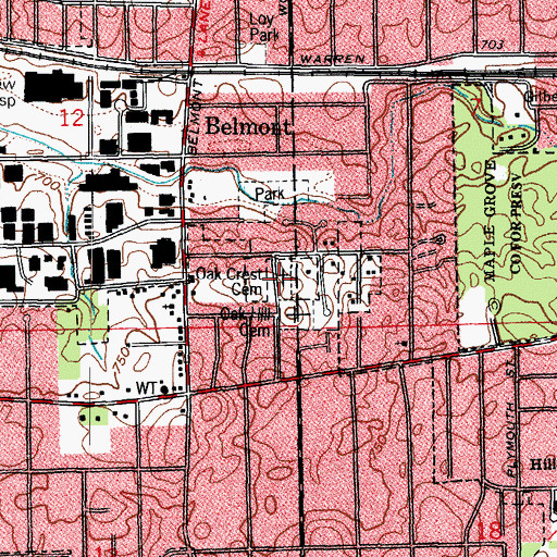 Topographic Map of Oak Crest Cemetery, IL