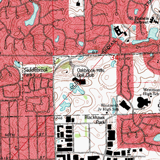 Topographic Map of Oakbrook Hills Golf Club, IL