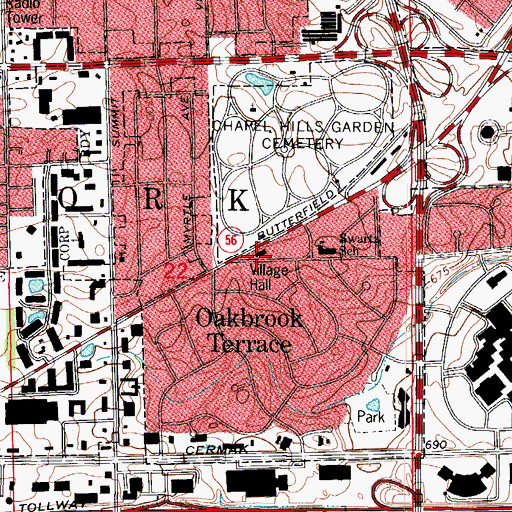 Topographic Map of Oakbrook Terrace Village Hall, IL