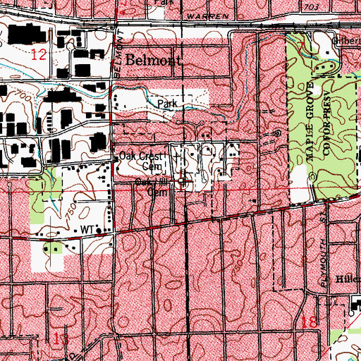 Topographic Map of Oak Hill Cemetery, IL