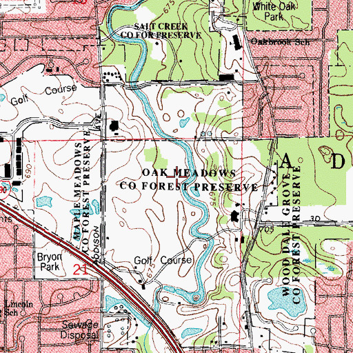 Topographic Map of Oak Meadows County Forest Preserve, IL