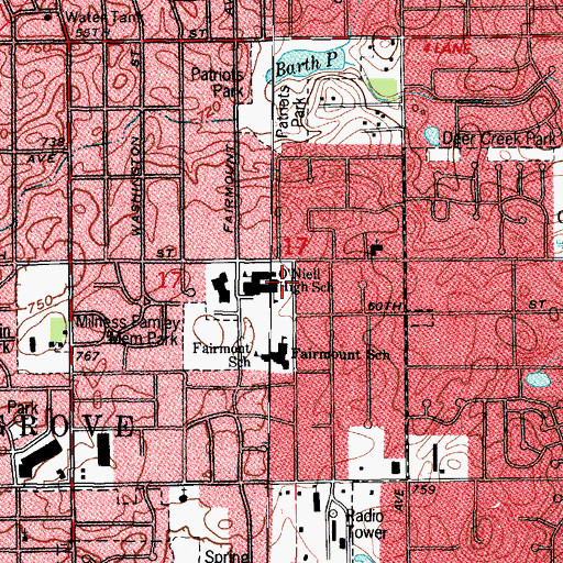 Topographic Map of O'Neill Middle School, IL